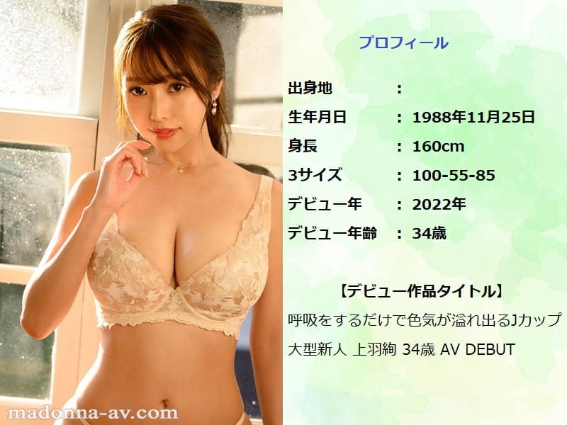 Jカップ100cm巨乳熟女優【上羽絢】のAVレビュー作品一覧